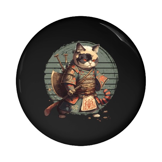Samurai Cat Warrior Japanese Ninja Cat Kawaii Pin Buttons