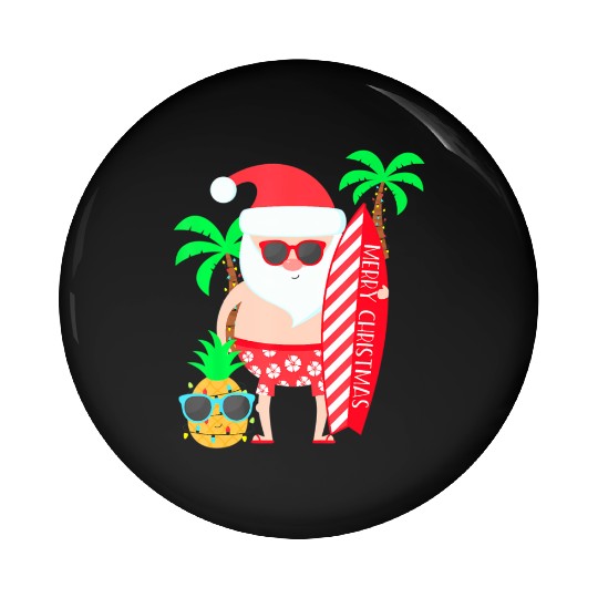 Santa Surfing Hawaiian Beach Christmas In July Pin Buttons