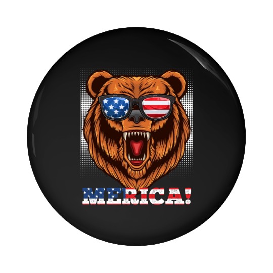 Merica Independence Day American Bear USA Party Pin Buttons