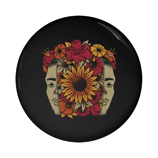 Frida Kahlo Head Flowers Pin Buttons