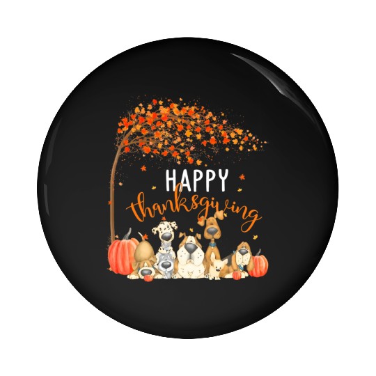 Cute Dogs Autumn Leaves Pumpkin Happy Pin Buttons