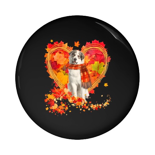Great Pyrenees With Heart Made Of Autumn Leaves Pin Buttons