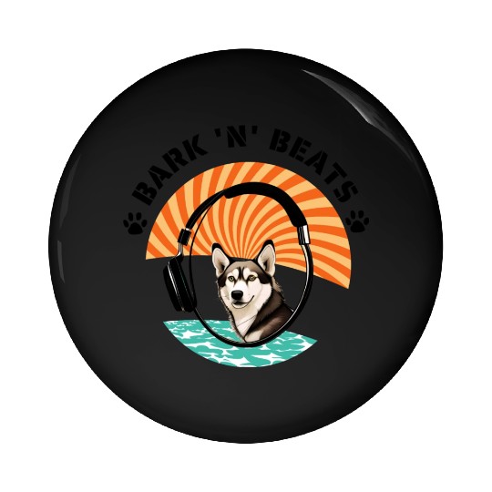 BARK 'N' BEATS-Robotic Siberian Husky & Headphone Pin Buttons