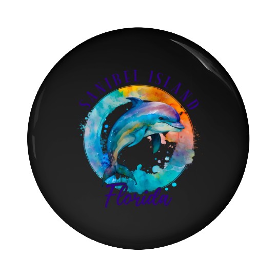 Sanbiel Island Florida Happy Watercolor Dolphin Pin Buttons