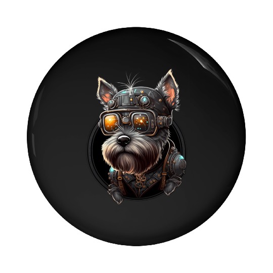 Steampunk Miniature Schnauzer Pin Buttons