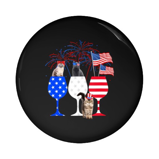 Cat 4Th Of July Red White Blue Wine Pin Buttons