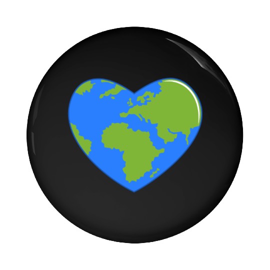 Earth Day World Map as Love Heart Pin Buttons