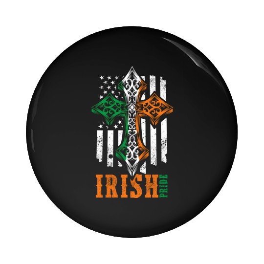 Irish American Flag Celtic Cross Pin Buttons
