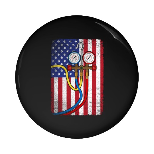 Patriotic HVAC Technician American Flag HVAC Tech Pin Buttons