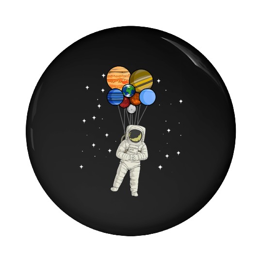 Astronaut Holding Planet Balloons of Solar System Pin Buttons