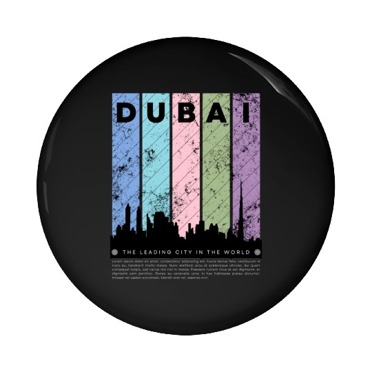 Black Colorful Dubai The Leading City in the World Pin Buttons