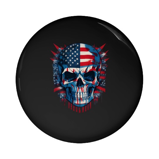 Patriotic 4th of July Skull Graphic Pin Buttons