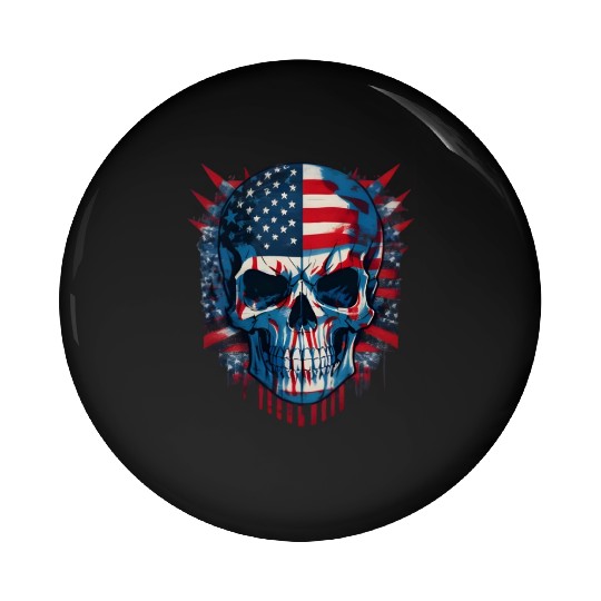 Patriotic 4th of July Skull Graphic Pin Buttons