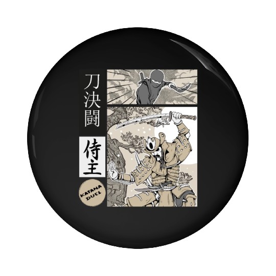 Katana Samurai Vs Ninja Warrior Comic Strip style Pin Buttons