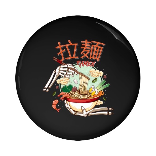 skeleton hands eating ramen noodle soup bowl art Pin Buttons