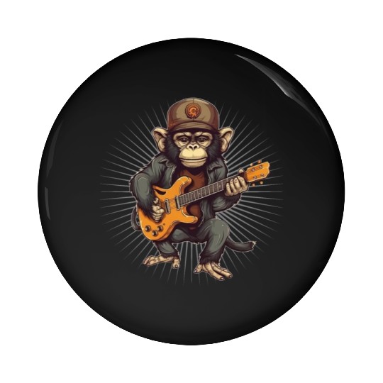 Monkey Chimpanzee Playing Acousitc Rock Guitar Pin Buttons