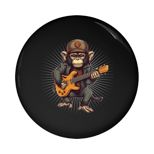 Monkey Chimpanzee Playing Acousitc Rock Guitar Pin Buttons