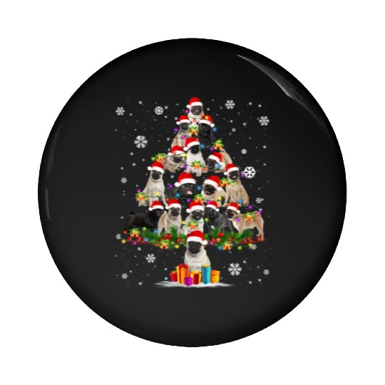 Pug Dog Tree In Snow Santa Pin Buttons