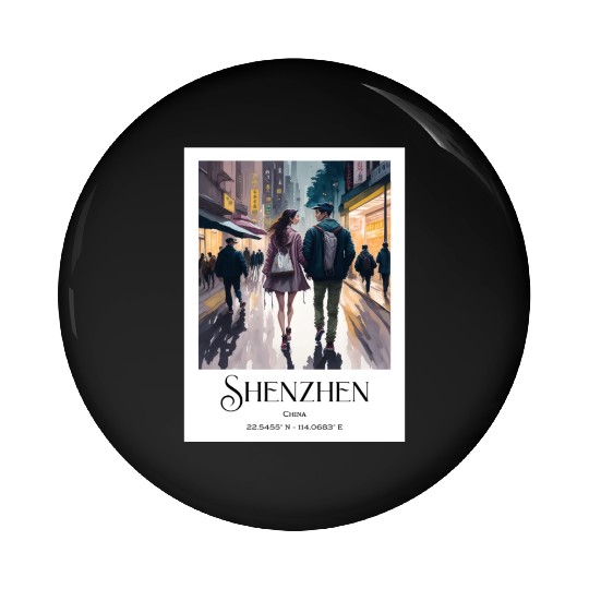Loving couple walking in streets of Shenzhen China Pin Buttons