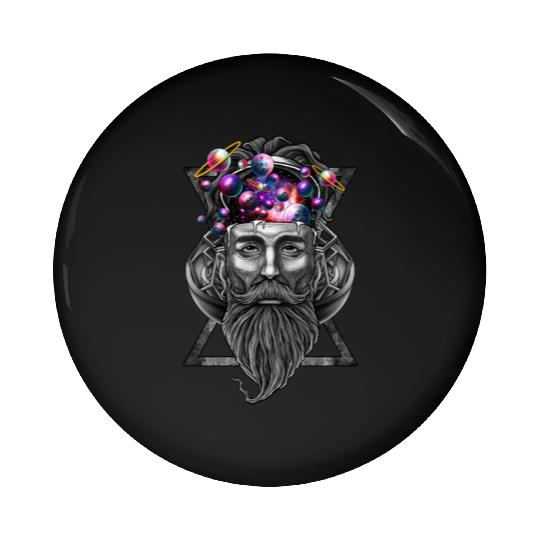 Long beard hipster trippy solar system Pin Buttons