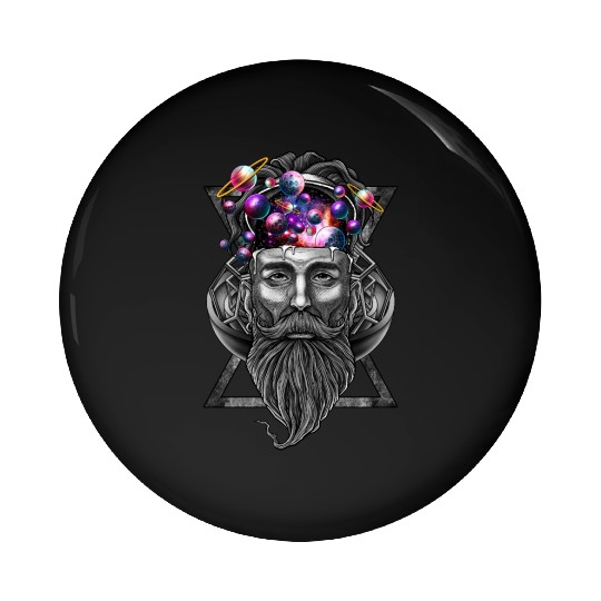 Long beard hipster trippy solar system Pin Buttons