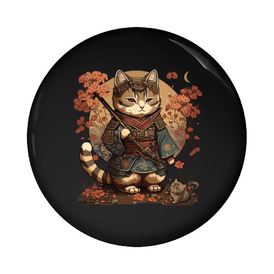Samurai Cat Warrior Japanese Ninja Cat Kawaii Pin Buttons