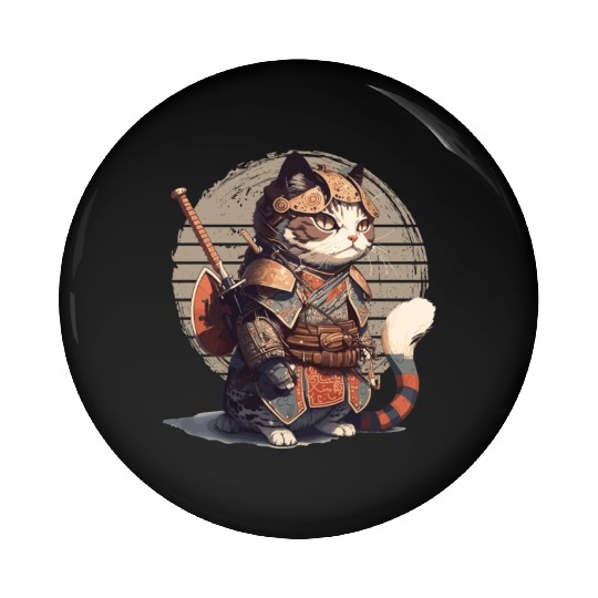 Samurai Cat Warrior Japanese Ninja Cat Kawaii Pin Buttons