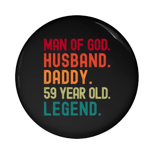 Man of God Husband Dad Vintage 59th Birthday Pin Buttons