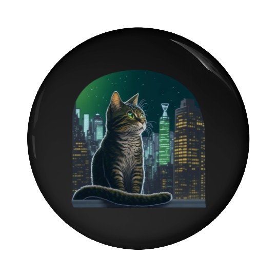 A talking cat. The cat is sitting on a windowsill. Pin Buttons