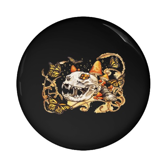 Cat Skull And Butterflies Pin Buttons