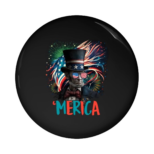 Merica Lincoln Independence Day Party 4th July Pin Buttons