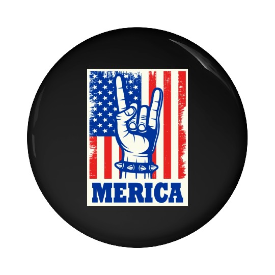 Merica Rock Usa Flag July 4th Pin Buttons