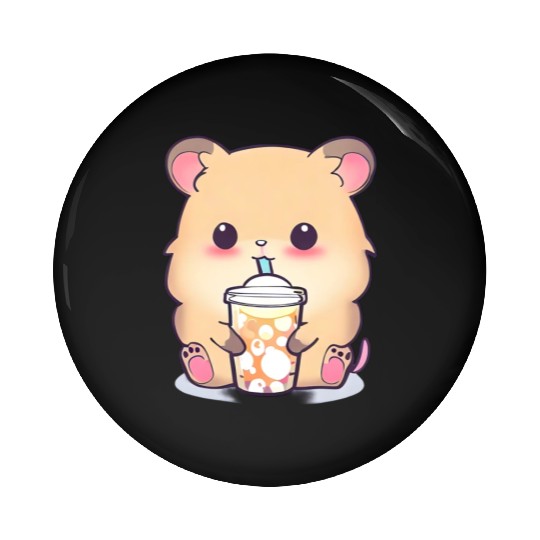 Kawaii hamster with bubble tea Pin Buttons