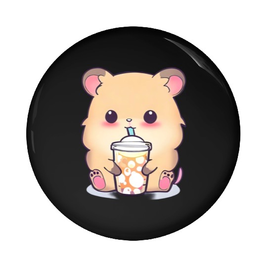 Kawaii hamster with bubble tea Pin Buttons