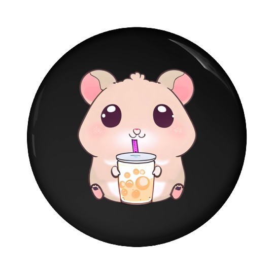Kawaii hamster with bubble tea Pin Buttons
