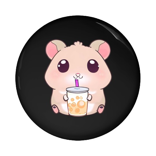 Kawaii hamster with bubble tea Pin Buttons