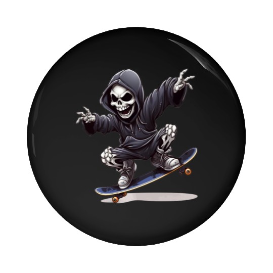 Grim Reaper Shreds the Streets: Skateboarding for Pin Buttons