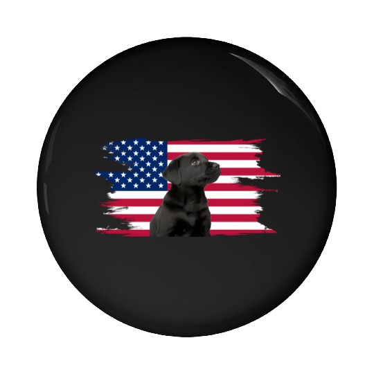 American Flag Dog Black Lab Puppy Pin Buttons