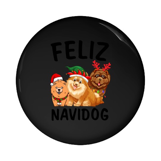 Feliz Navidog Chow Chow Reindeer Christmas Light Pin Buttons