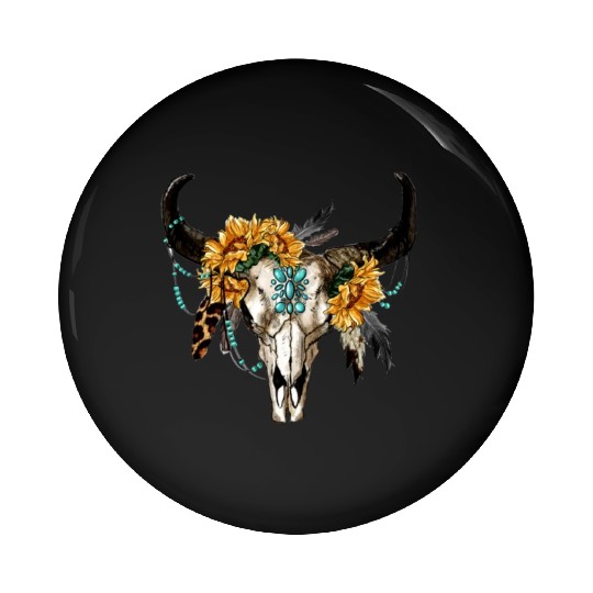 Bull Skull And Sunflowers Pin Buttons