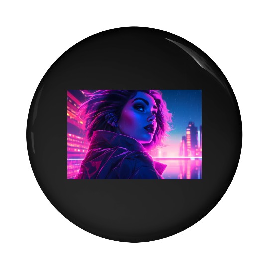 Synthwave Girl - Futuristic Design neon colors Pin Buttons