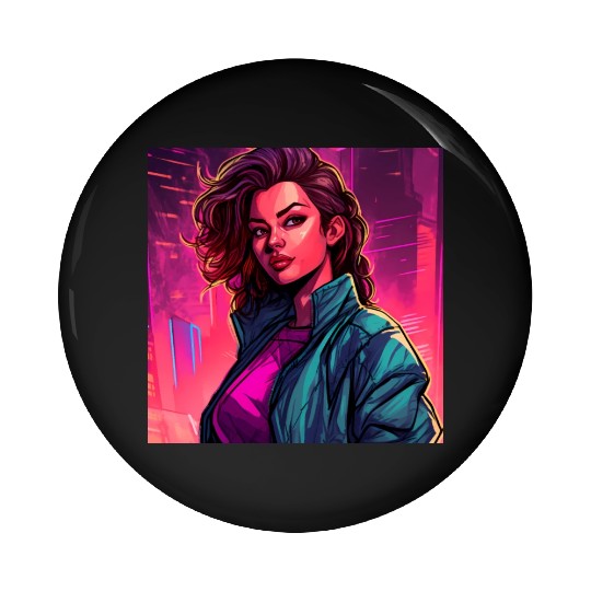 Synthwave City Bloom - Neon Pink Cityscape Pin Buttons