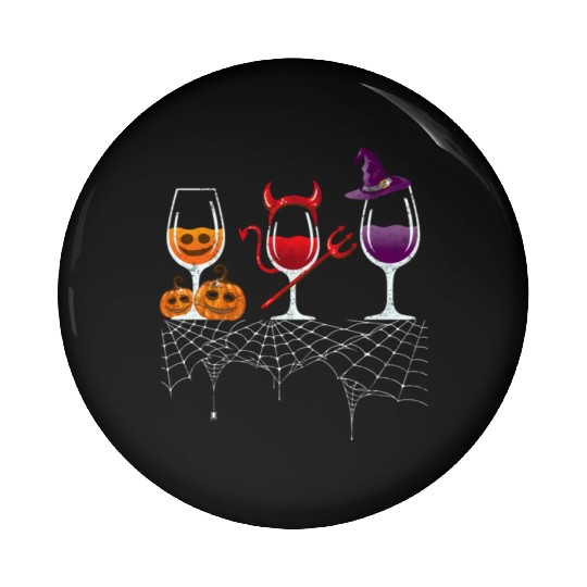 Halloween Red Wine Glass Pumpkin Devil Witch Pin Buttons