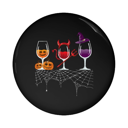 Halloween Red Wine Glass Pumpkin Devil Witch Pin Buttons