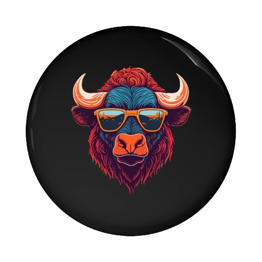 Fashion forward trendy Buffalo illustration Pin Buttons