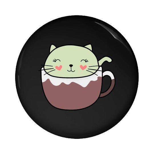 Mint Hot Cocoa Cat in Coffee Mug Pin Buttons
