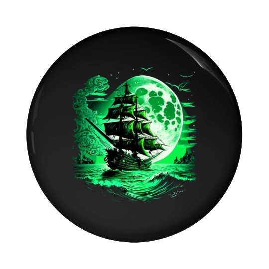 Historical Sailing Ship At Full Moon. Pin Buttons
