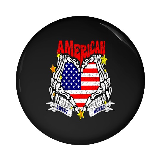America Sweet Heart Skeleton Hands Heart Flag 4th Pin Buttons