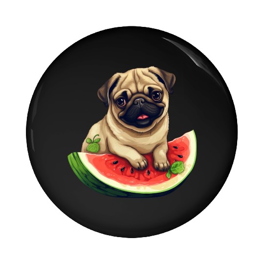 Pug with Melon, Funny Summer Design for Dog Lovers Pin Buttons