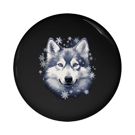 Husky dog and snowflakes Pin Buttons